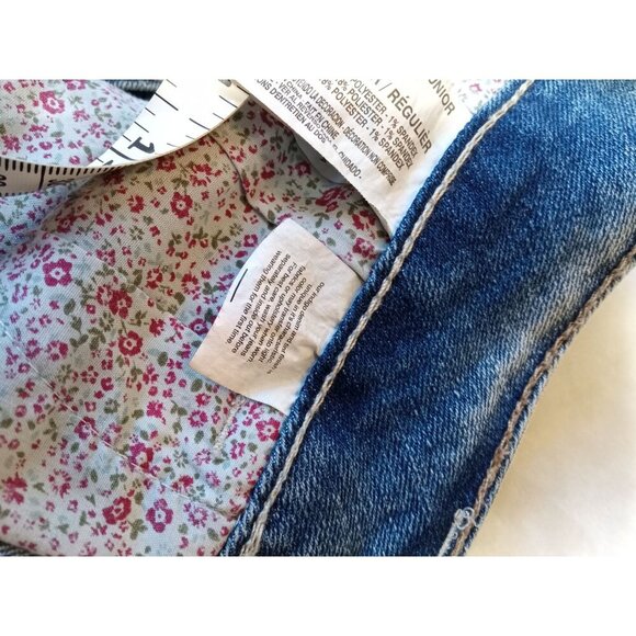 Lei Womens Ashley Jean Shorts Blue Stretch Patches Frayed Hem Low Rise Juniors 9 - Picture 13 of 14